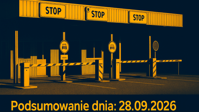 Puste przejście graniczne z zamkniętymi szlabanami i pasami odpraw.