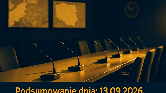Pusta sala centrum zarządzania kryzysowego z mikrofonami i ekranami map.
