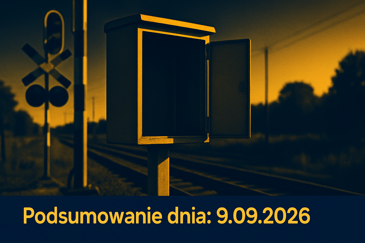 Przejazd kolejowy z torami i sygnalizacją.