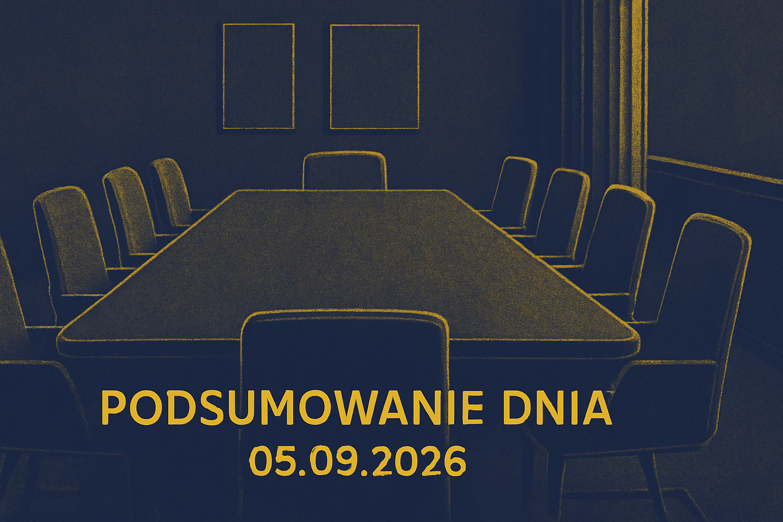 Pusta sala konferencyjna z centralnym stołem.