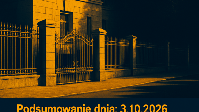 Spokojna ulica przed budynkiem dyplomatycznym, symbolizująca komunikat dotyczący Kijowa.